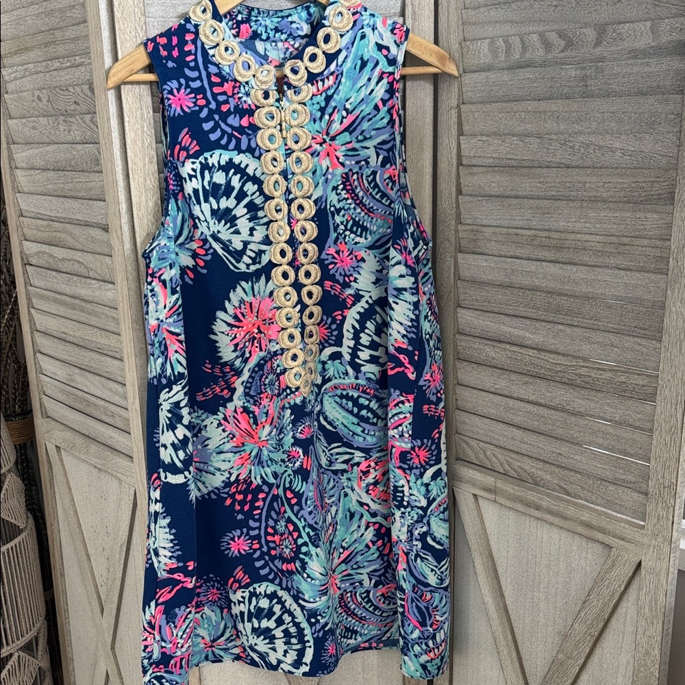 Lilly Pulitzer women’s Jane Shift Deep Indigo Gypsies Girl Dress pre owned - Picture 4 of 8